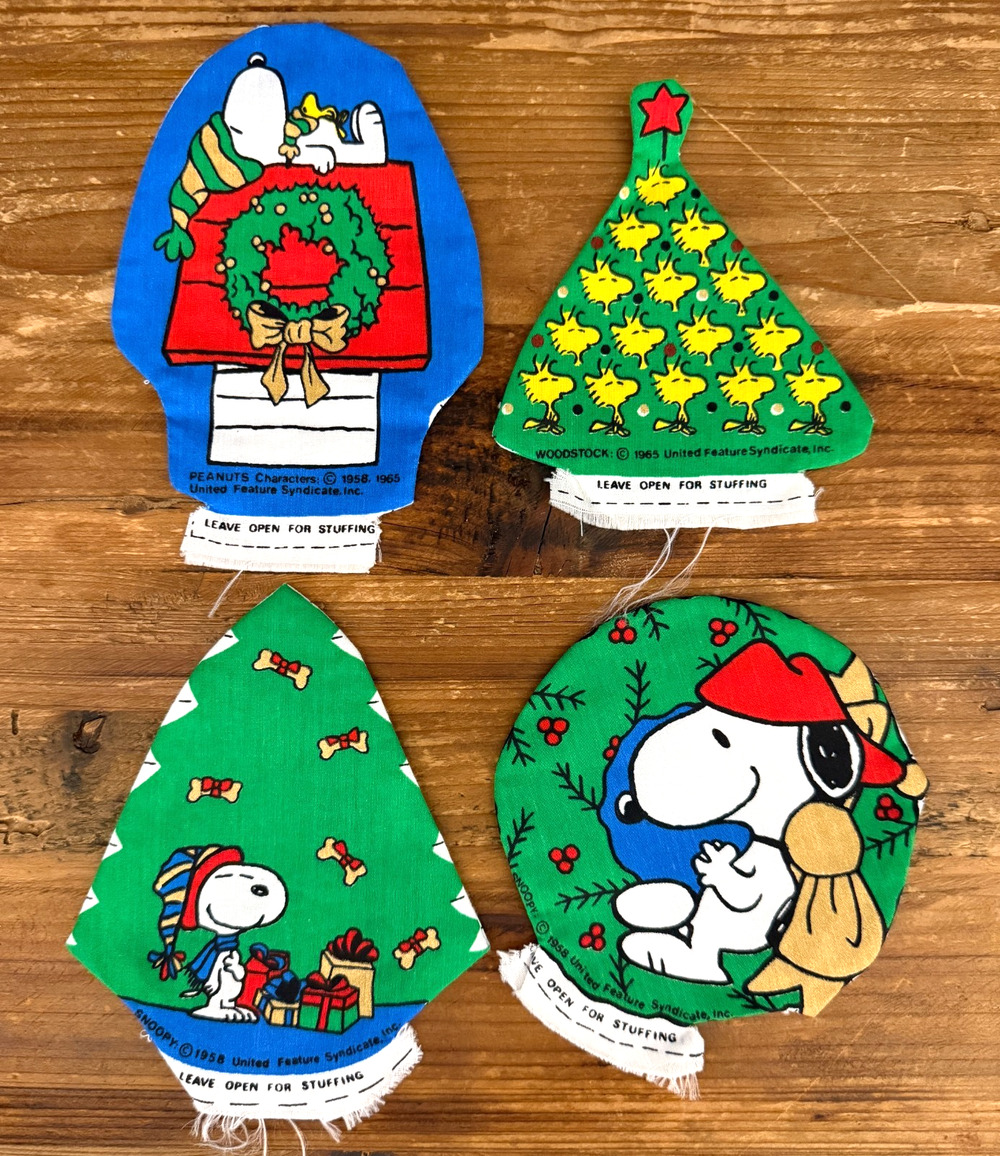 Set of 4 Vintage Snoopy Cut & Sew Fabric Christmas Ornaments Peanuts No Stuffing